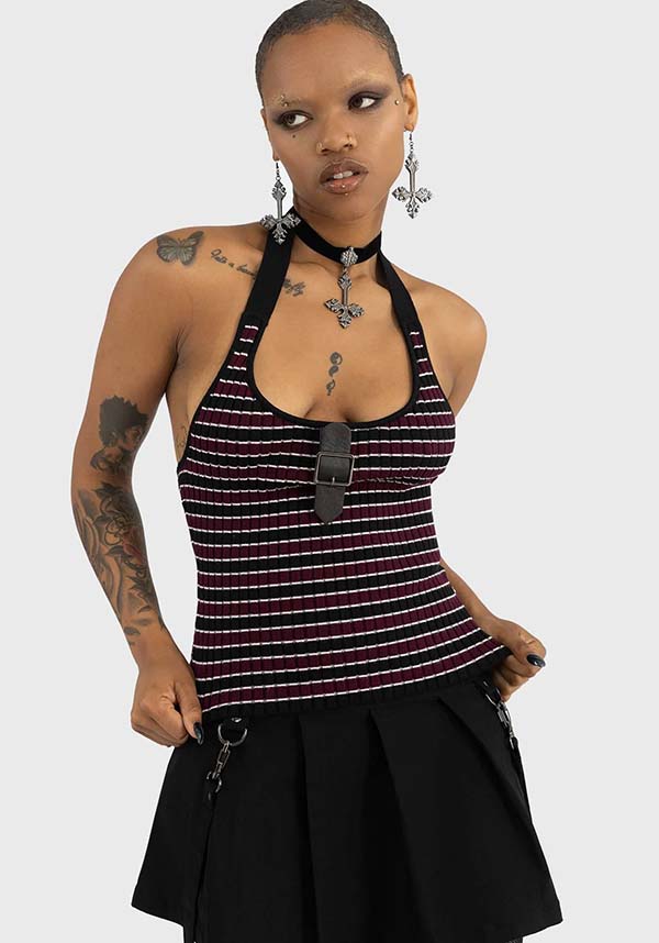 Banished Women's Striped Halter Neck Ribbed Knit Top | VEST*
