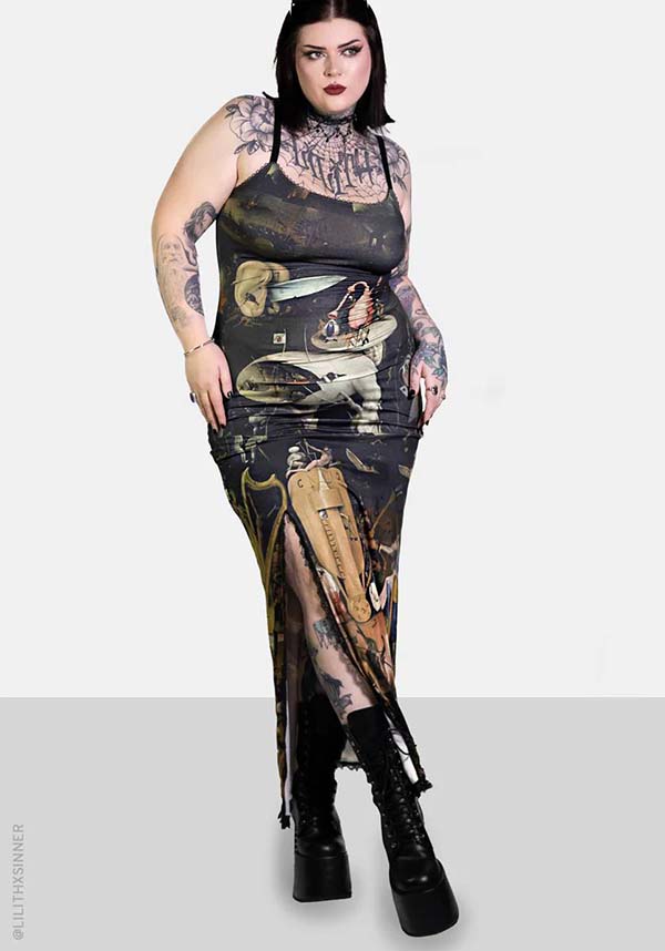 Earthly Delights Adjustable Straps MAXI Dress with Lace and Picot Trim