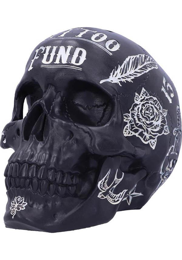 Black and White Gothic Tattoo-Style Skull Shaped Money Box for Saving Fund