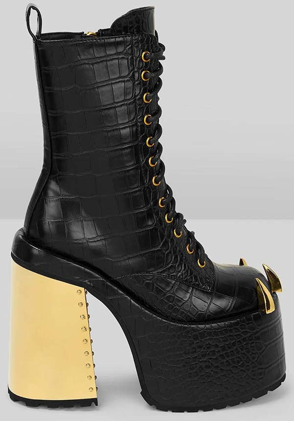 Repetilia Faux Leather Snake Skin Look Boots with Gold Accents