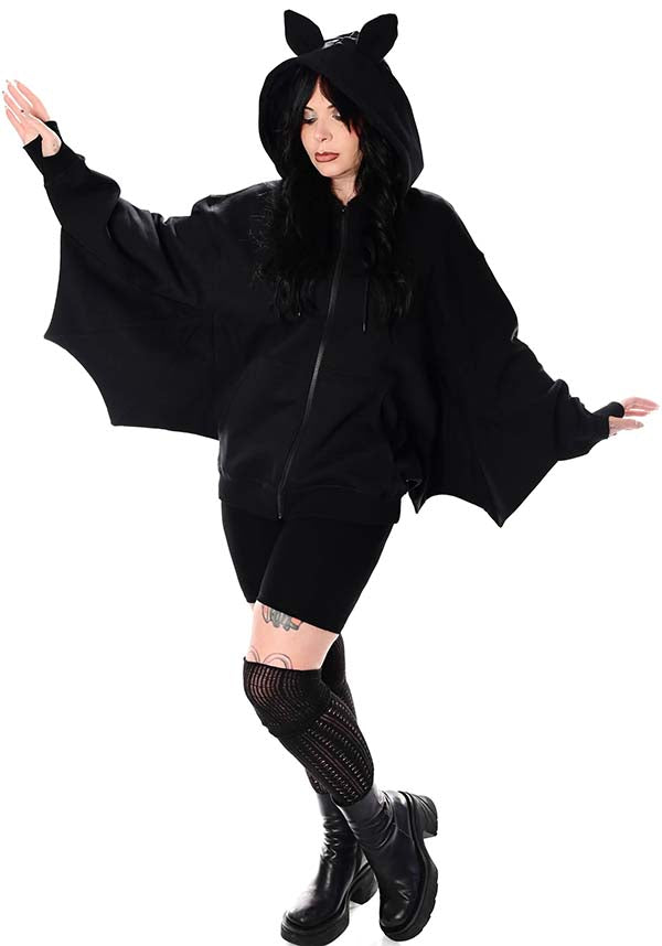 Foxblood 2024 Halloween Oversized Batwing Zip-up Hoodie with Bat Ears