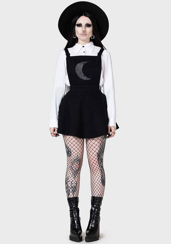 Luna Orb Soft Denim Pinafore Dress with Mesh Moon Design
