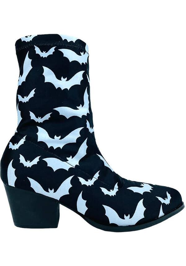 Stylish Jinx Bat Black and White Boots for a Magical Night Out