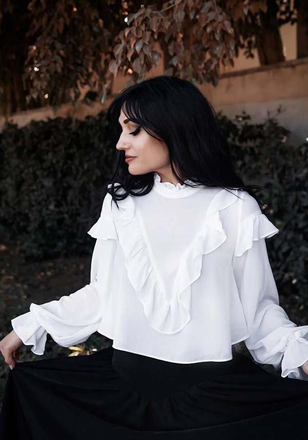 Vintage-Inspired Phantasm Long Sleeve Chiffon Top