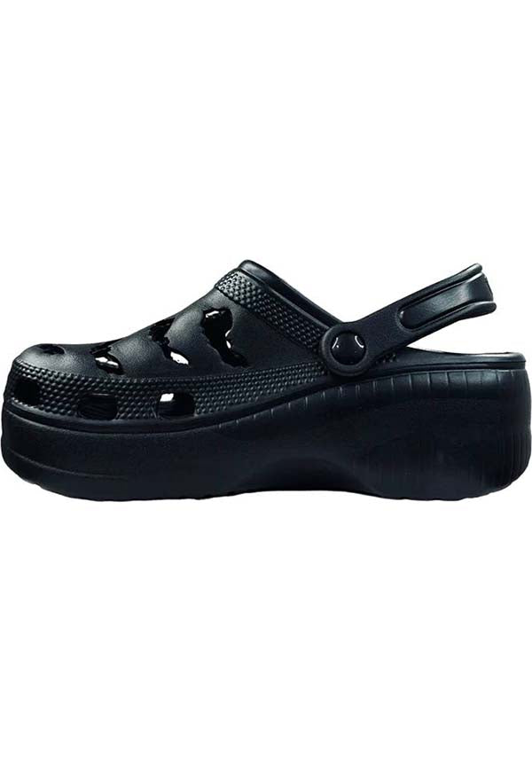 YRU RIPS Black Bat-Inspired Rubber Clogs for Spooky Fashion
