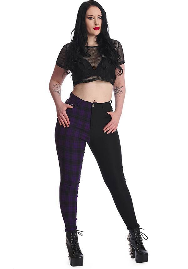 Eye - Catching Purple and Black Checked Kaori High - Waisted Pants