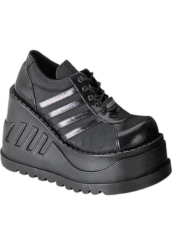 PREORDER: Demonia STOMP-08 Black Wedge Platform Lace-Up Oxford Shoes