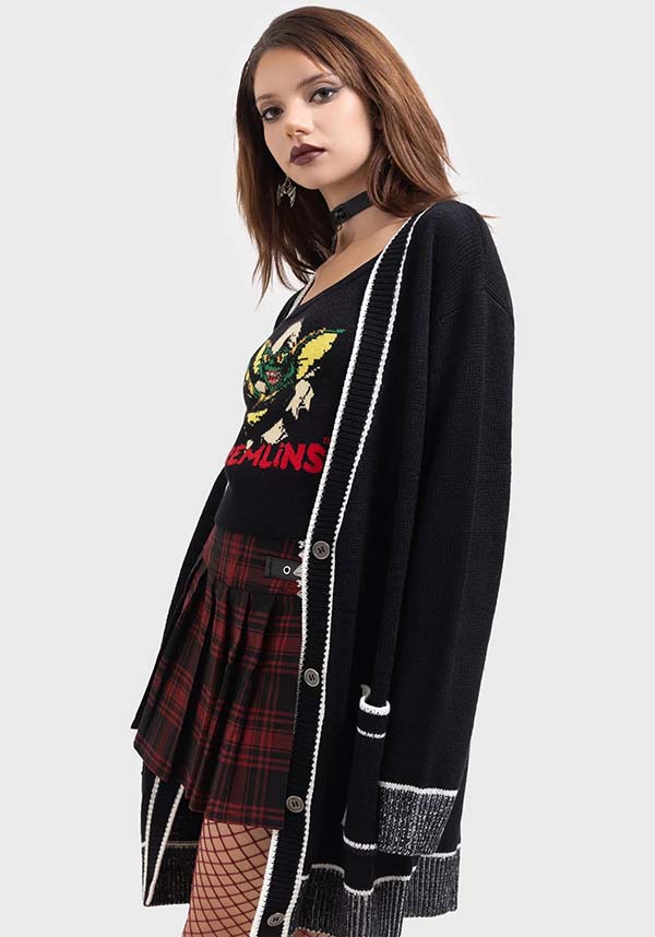 Oversized Gremlins Licensed Stretch Knit Pocket Gizmo Cardigan