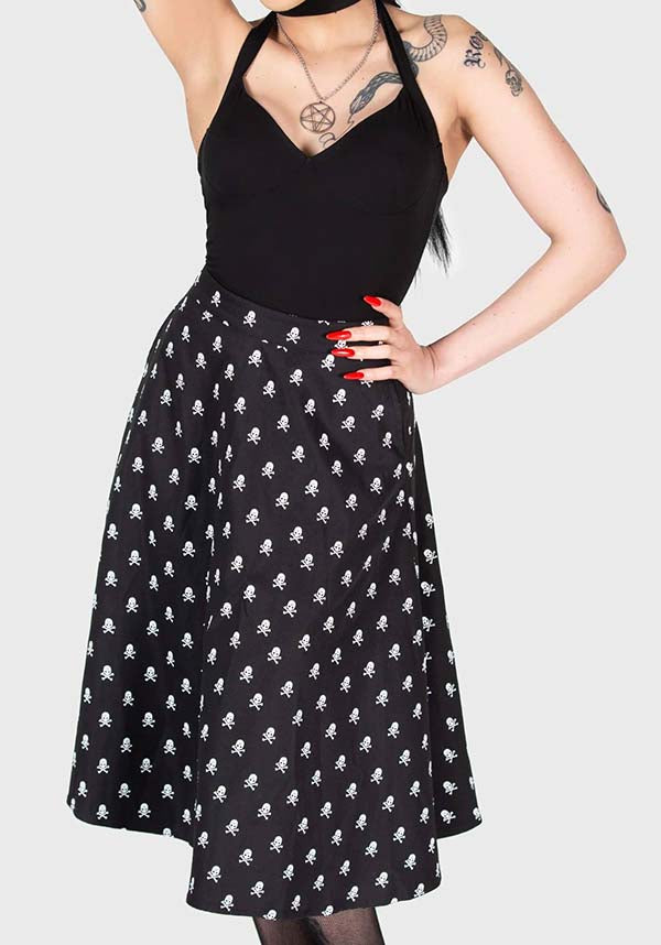 Lay Dead MIDI Skirt with Striking Skull Print