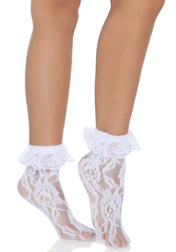 Liora White Socks with Elegant Ruffle Cuffs