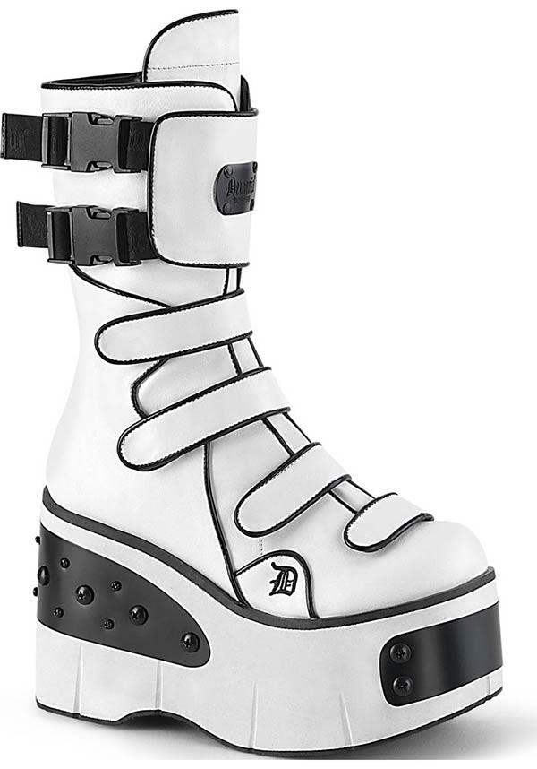 PREORDER - KERA-108 White Strappy Mid-Calf Platform Boots
