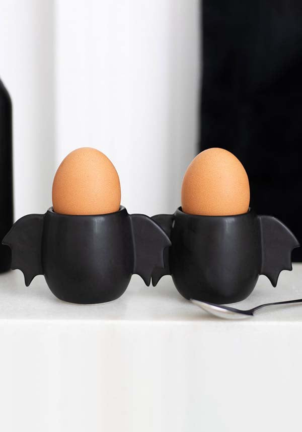 Gothic Bat Wing Patterned Ceramic Egg Cup Set for Breakfast