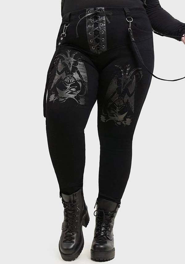 Baphster Branded Stretchable Cotton Jeans with Gloss Print and Detachable Straps