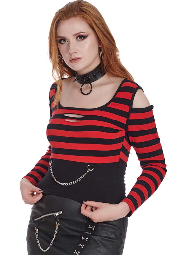 Banned Alternative's Rebellious Red and Black Striped Top