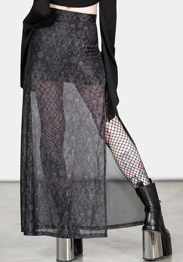 Baphy Soft Stretch Mesh Maxi Skirt with All-Over Print