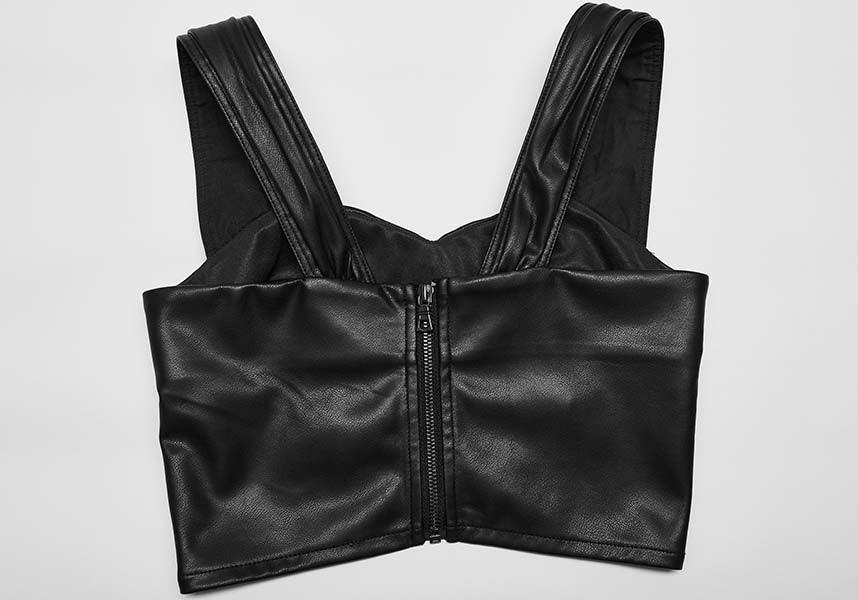 Chic Pleated Faux Leather Square Neck Top for Fashion Lovers