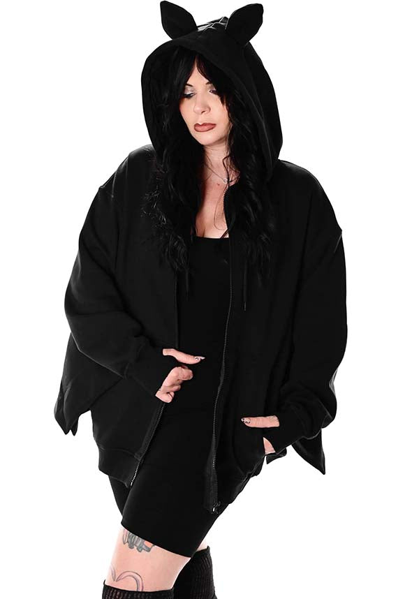 Foxblood 2024 Halloween Oversized Batwing Zip-up Hoodie with Bat Ears