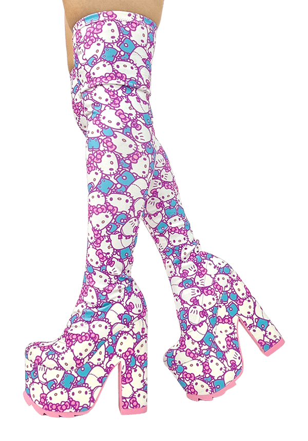 Adorable Labyrinth Hello Kitty Platform Boots in Pink and White - Women's Fashionable Footwear [In Stock]