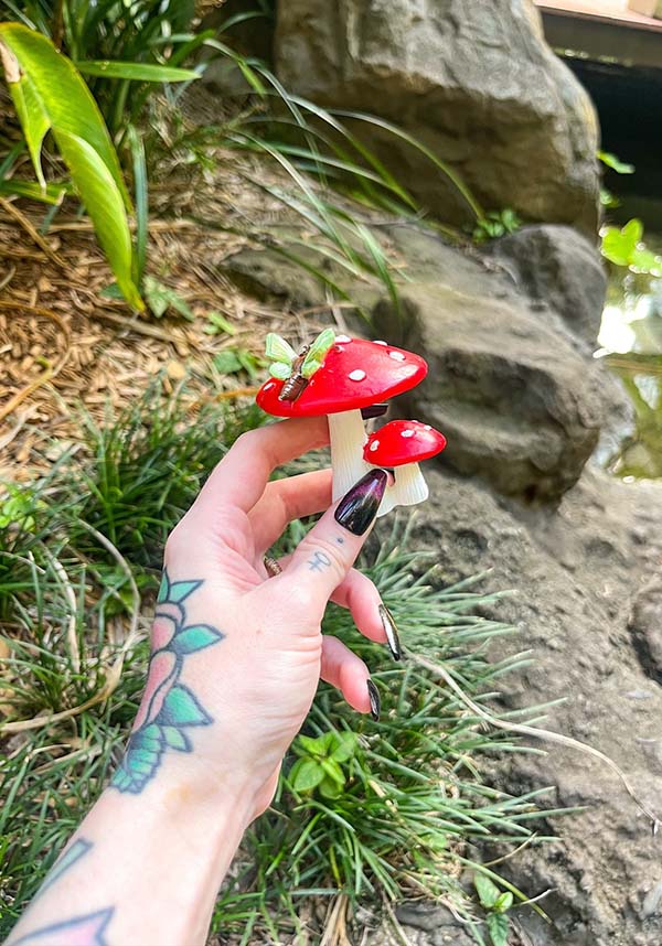 Gothic Gifts: Enchanting Blue or Green Dragonfly Red Mushroom Decor