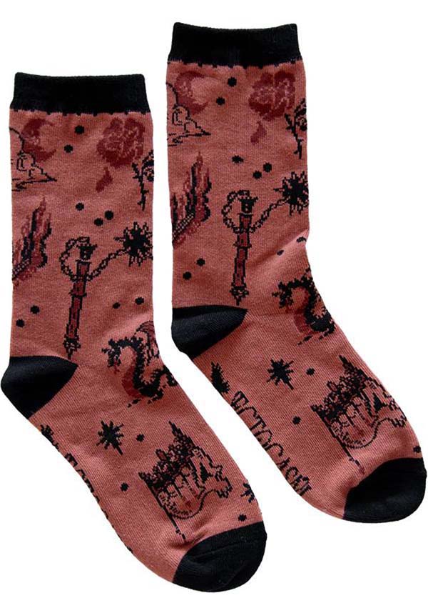 Medieval-Inspired Tattoo Flash Patterned Socks for Unisex Wear
