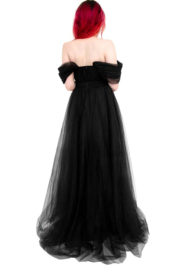Elegant Black Swan Long Gown by Foxblood