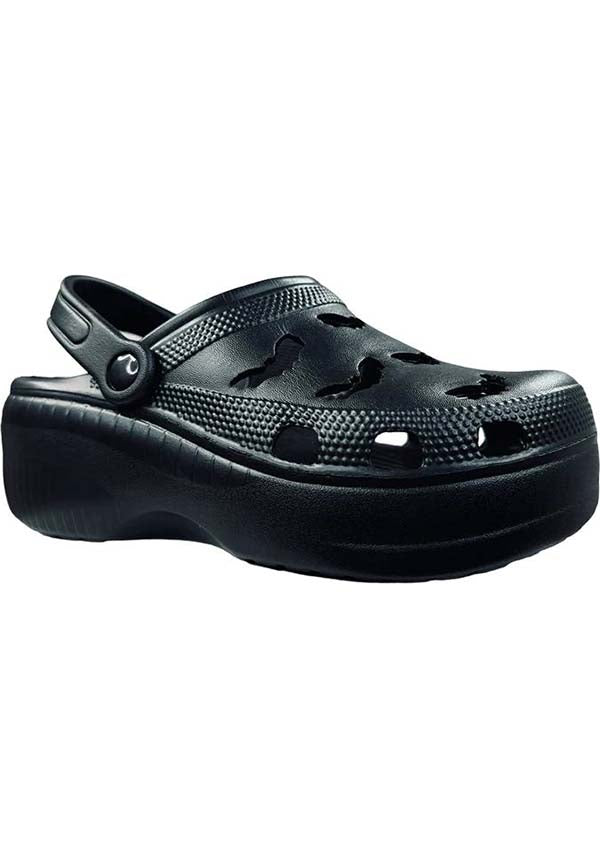 YRU RIPS Black Bat-Inspired Rubber Clogs for Spooky Fashion