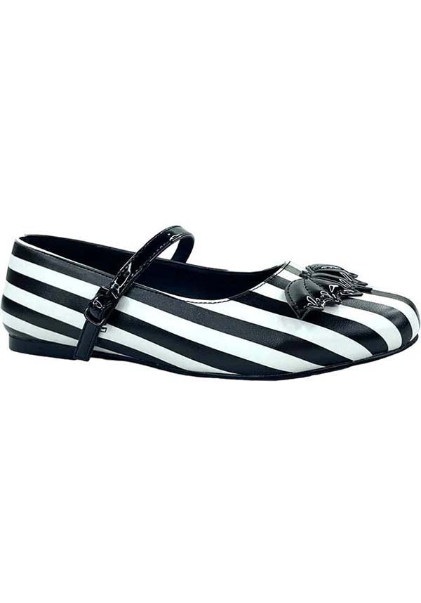 Strangecvlt Women's White and Black Striped Mary Jane Flat Shoes