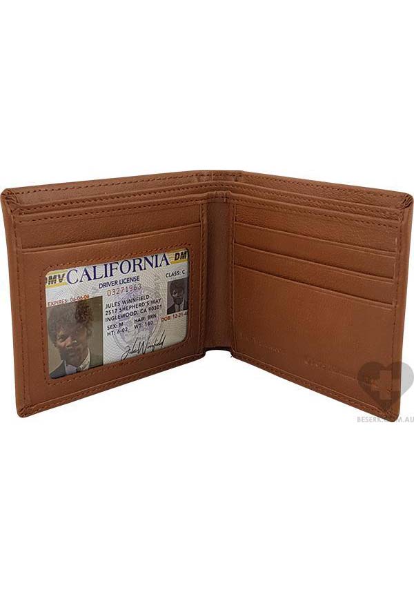 Brown Genuine Leather Pulp Fiction Themed Bad Mother F-er Wallet with Jules Winnfield License