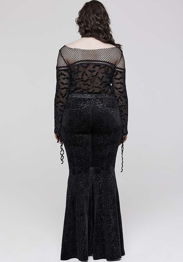 Gothic Bat Pattern Elasticated Mesh T-Shirt for Plus Sizes