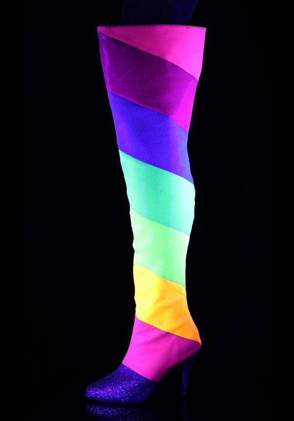 PREORDER: DREAM-3012RBG Multi-Rainbow Glitter Platform Thigh High Boots