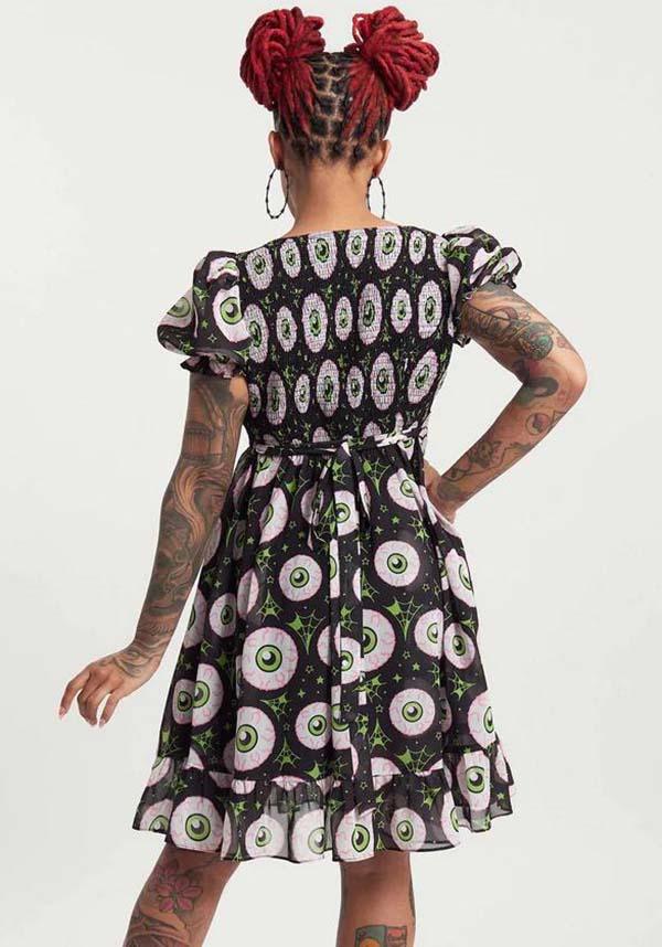 Eye - Catching Jeepers Peepers Cream Polyester Puff Dress