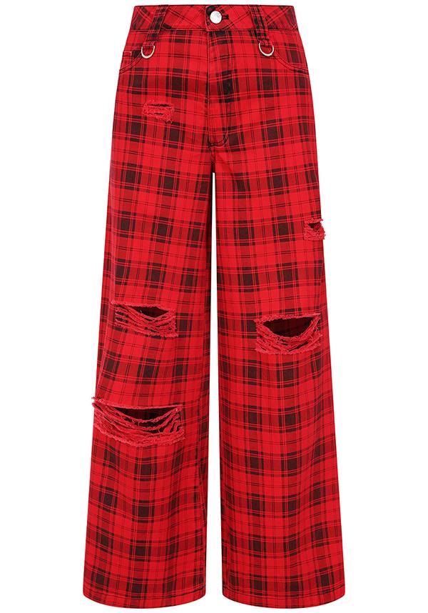 Banned Alternative Kenouna Red Tartan Distressed Punk Pants