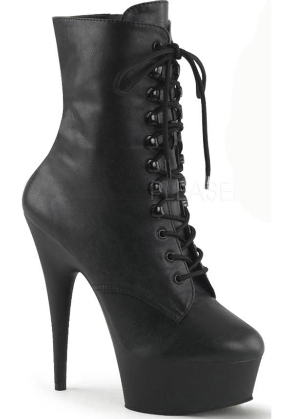 PREORDER: DELIGHT-1020 Black Platform Ankle Lace-Up Boots