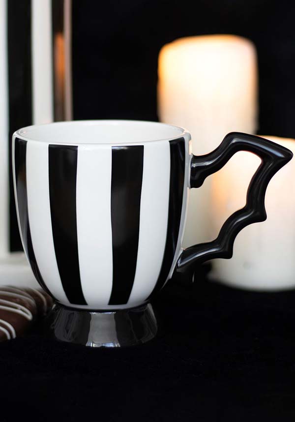 Gothic Ceramic Striped Bat Wing Design Teacup