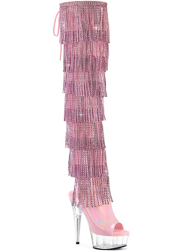 PREORDER: Baby Pink Holo DELIGHT-3017HG-RSF Thigh High Boots