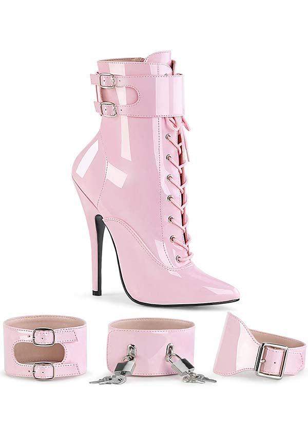 DOMINA-1023 Baby Pink Patent Leather Ankle Boots for Pre - order