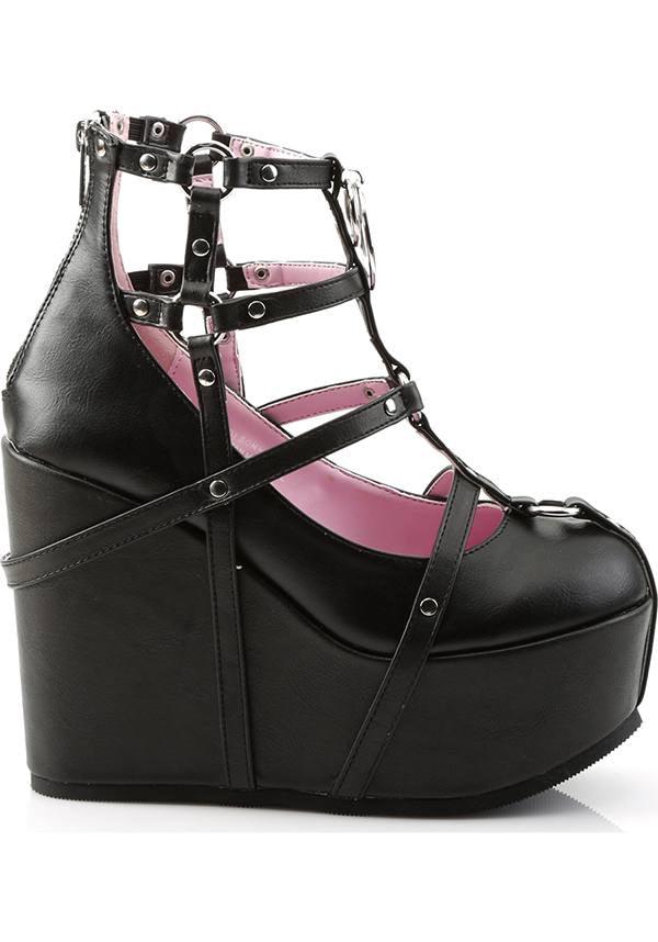 PREORDER: Black Poison-25-1 Wedge Platform Cage Boots