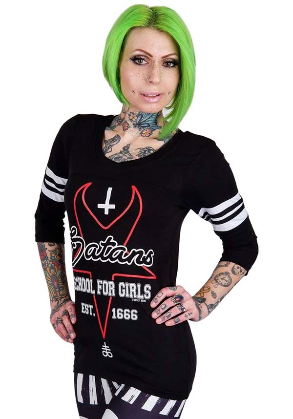 Cool Satan's School for Girls Football T-Shirt with Stylish Design