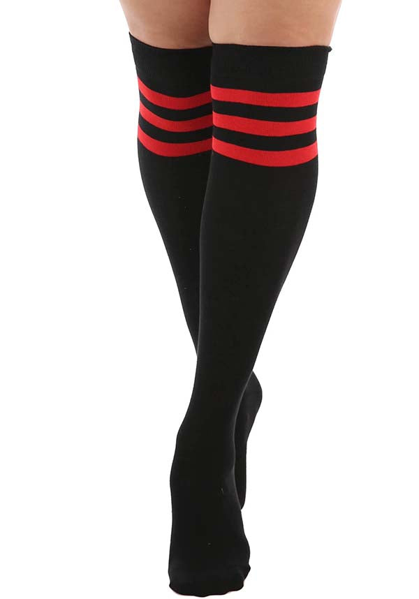 Super Sexy Black/Red Over-the-Knee Referee Socks
