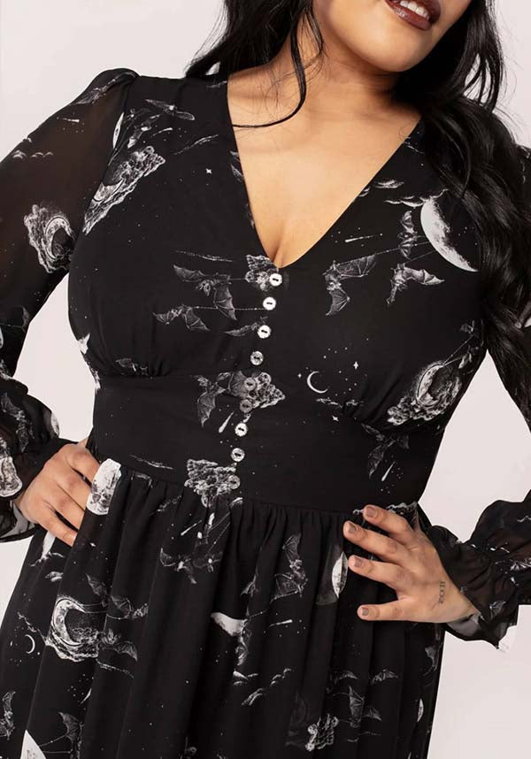 Hell Bunny's Celestial Mini Dress with Star Sign Graphics