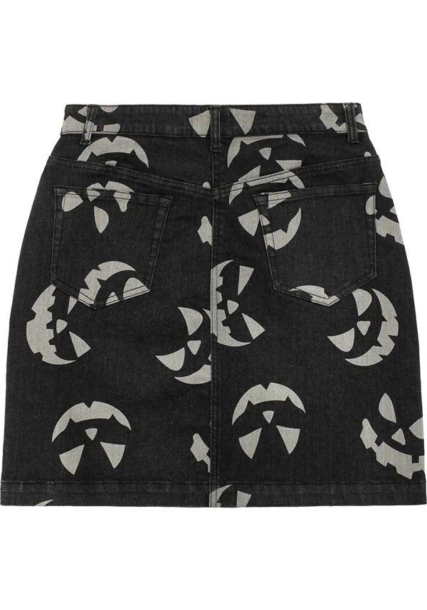 Hell Bunny's Black Jack-O-Lantern Denim Mini Skirt for Halloween