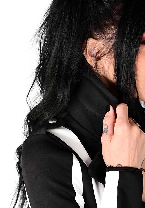 Foxblood Unisex Black and White Striped Stretch Neoprene Jacket