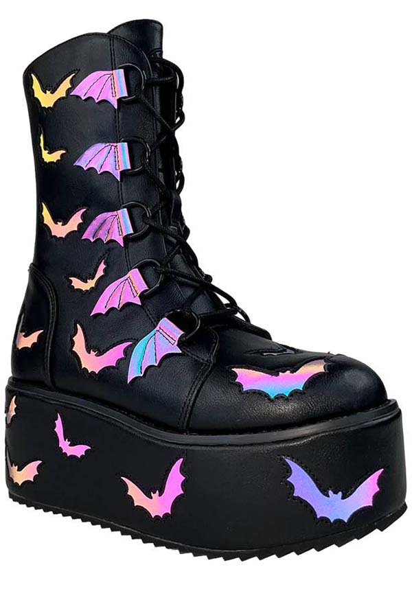 Strangecvlt's Striking Reflective Bat Platform Boots for Bold Fashion