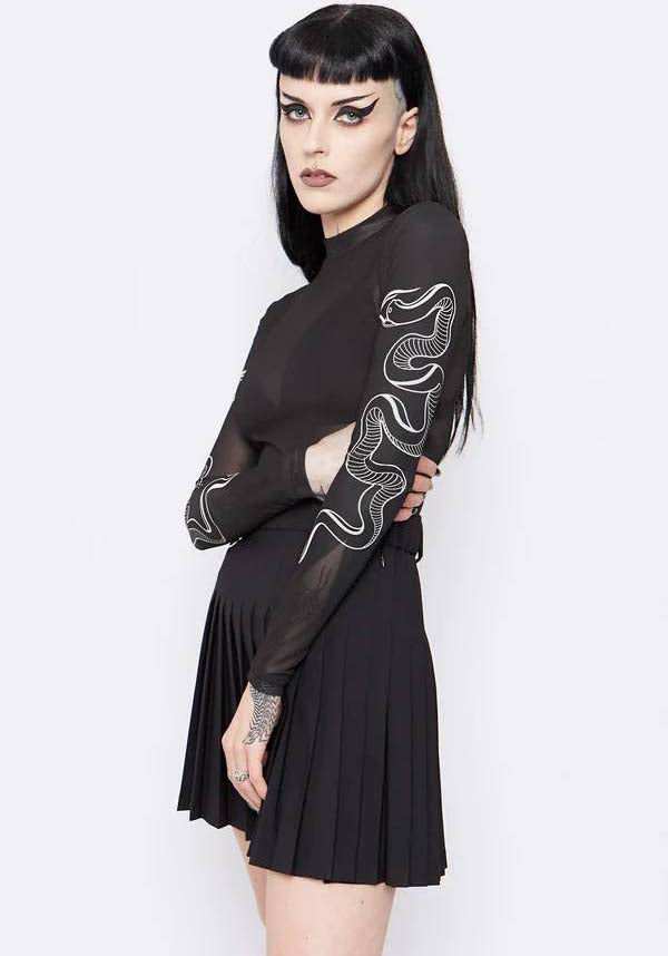 Selma Long Sleeve Mesh Women's Top with Exclusive Double Serpent Sleeve Prints