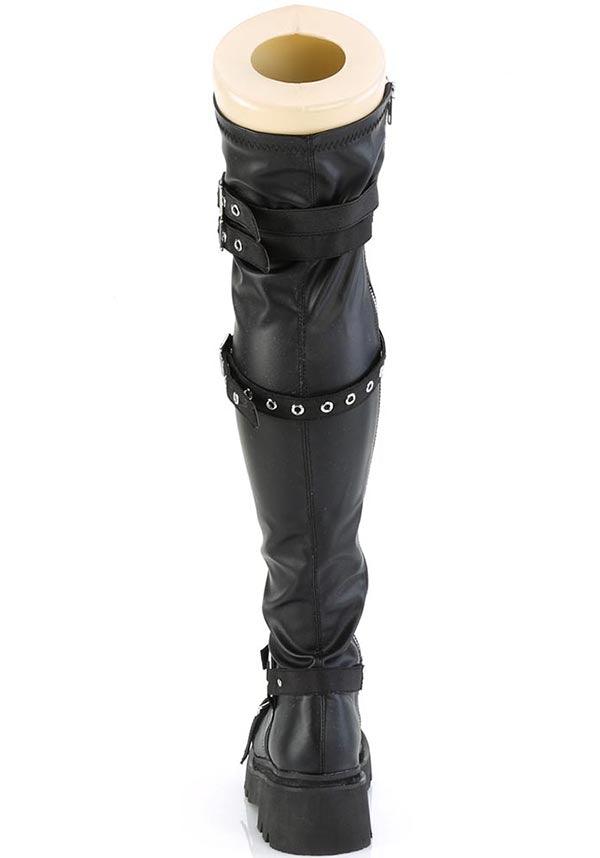 RENEGADE-320 Black Stretch Vegan Leather Over-The-Knee Preorder Boots
