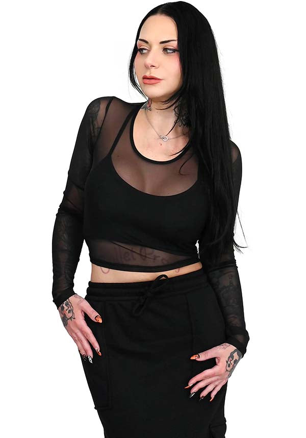 2023 Fall Redesigned Molly Mesh Long Sleeve Crop Top