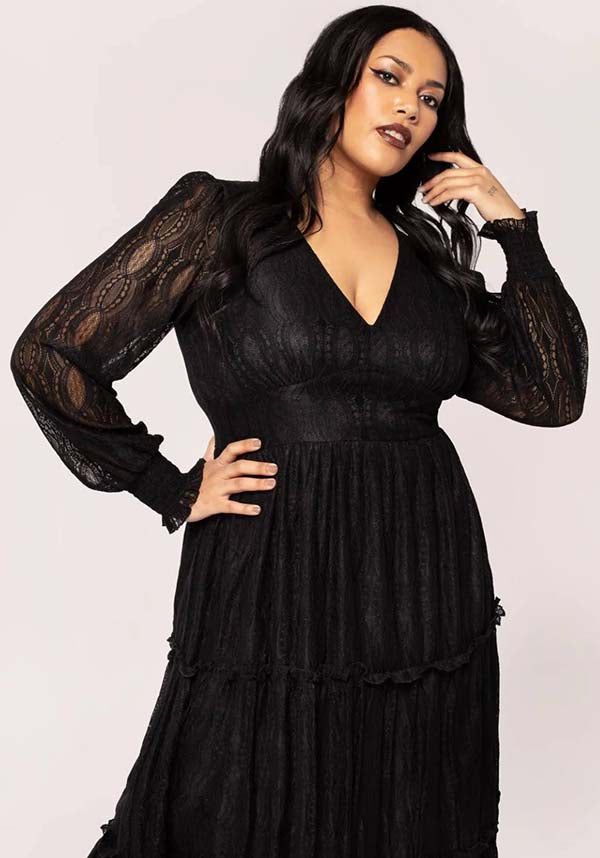 Hell Bunny Rhea Gothic-Style Black Lace Maxi Dress for Elegant Occasions