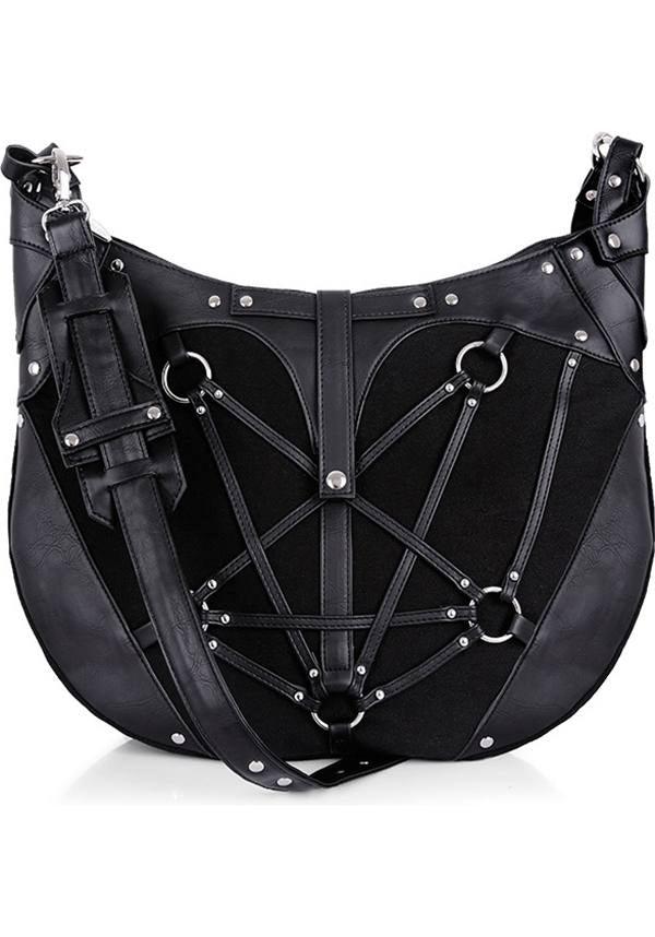 Restyle Pentagram Design Denim and Faux Leather Hobo Tote Bag