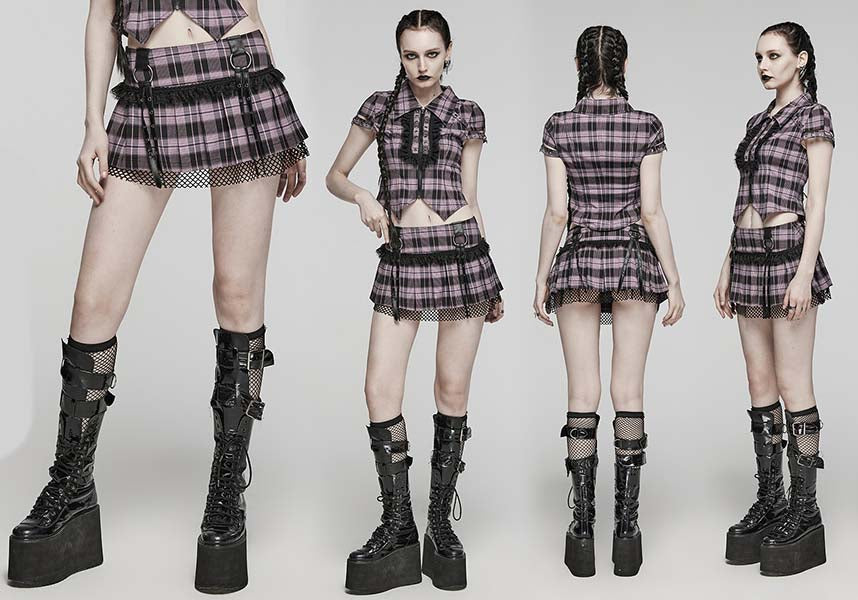 Quinn Baby Pink and Black Tartan Mini Skirt for Women - A Playful Fashion Statement