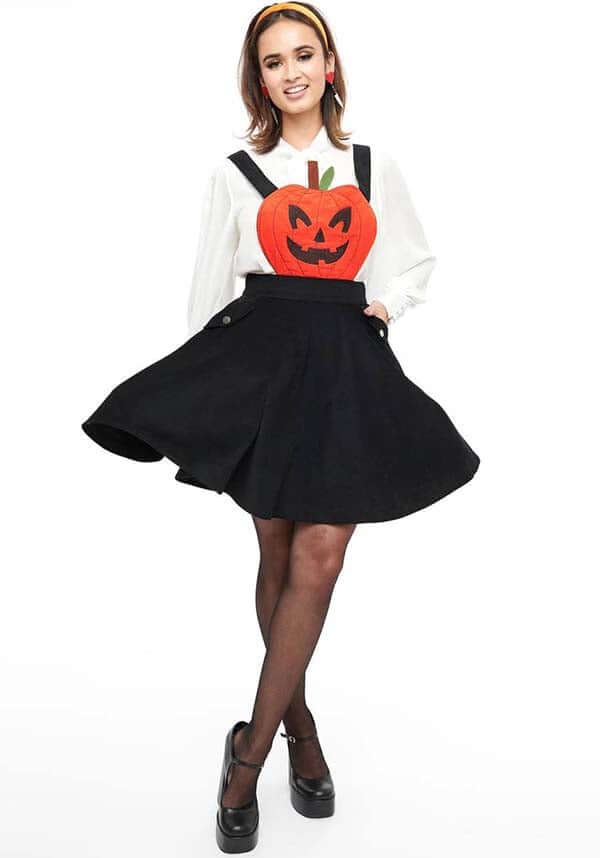 Halloween Jack - O - Lantern Design Pinafore Dress Inspired by 1950s Fashion